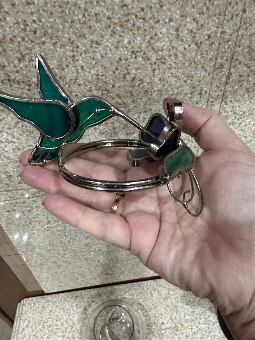 Stained Glass Hummingbird & Butterfly Glass Bowl - Green Accent
